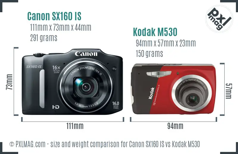 Canon SX160 IS vs Kodak M530 size comparison