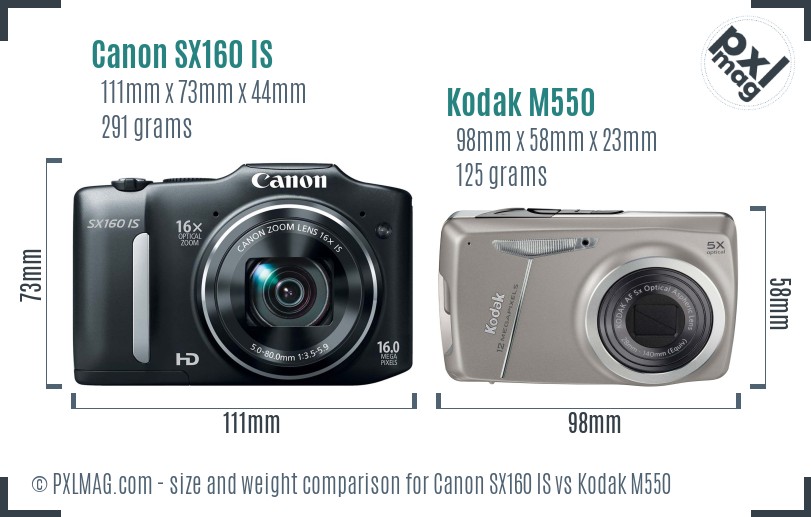 Canon SX160 IS vs Kodak M550 size comparison Canon SX160 IS vs Kodak M550 size comparison