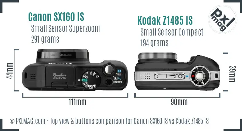 Canon SX160 IS vs Kodak Z1485 IS top view buttons comparison