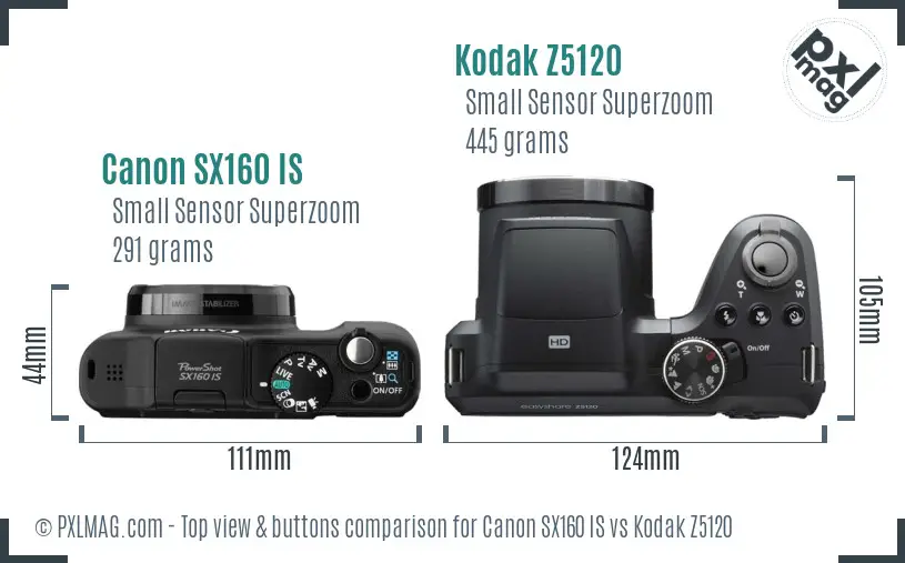 Canon SX160 IS vs Kodak Z5120 top view buttons comparison