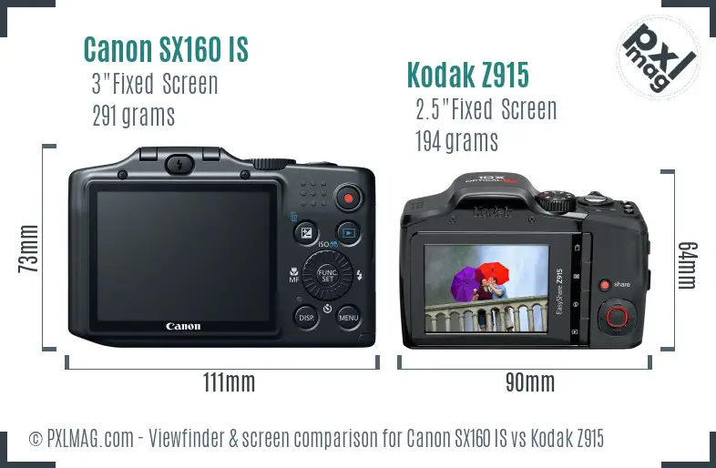 Canon SX160 IS vs Kodak Z915 Screen and Viewfinder comparison