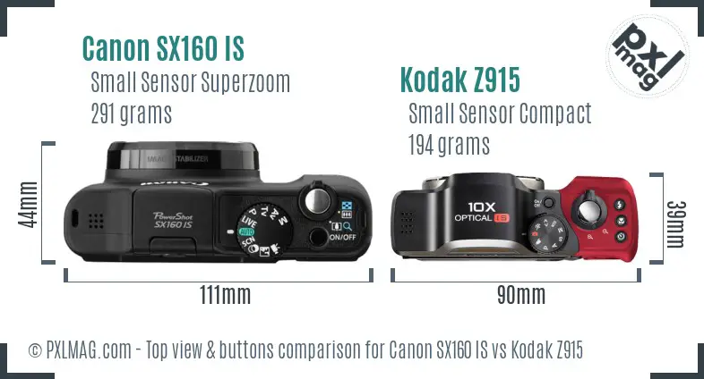 Canon SX160 IS vs Kodak Z915 top view buttons comparison