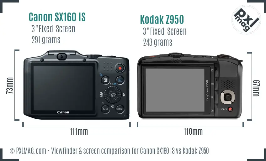 Canon SX160 IS vs Kodak Z950 Screen and Viewfinder comparison