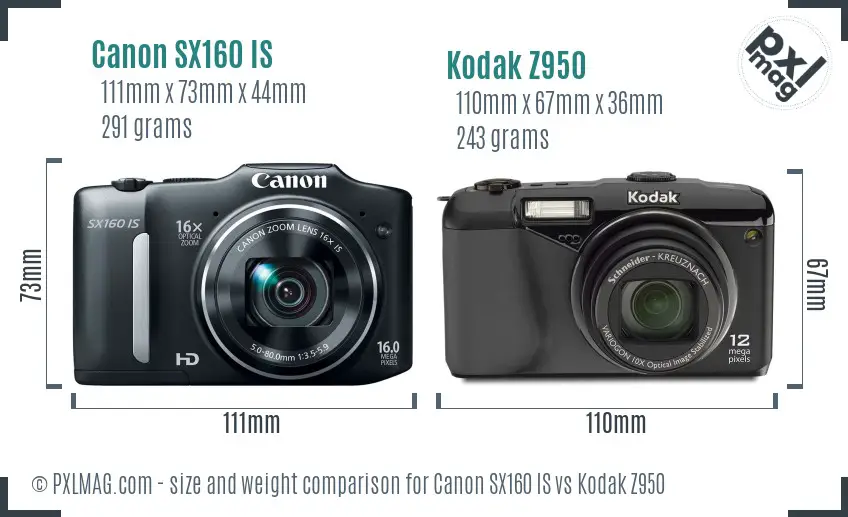 Canon SX160 IS vs Kodak Z950 size comparison