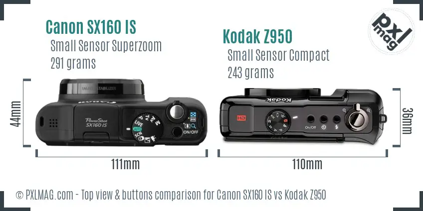 Canon SX160 IS vs Kodak Z950 top view buttons comparison