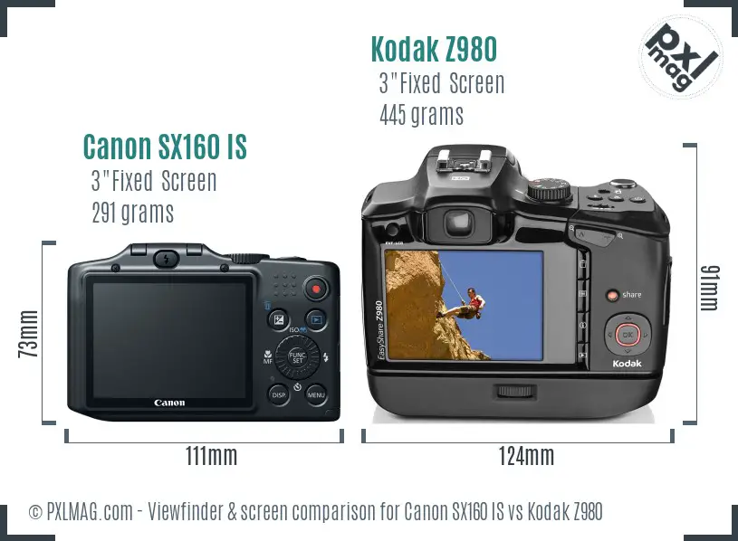 Canon SX160 IS vs Kodak Z980 Screen and Viewfinder comparison Canon SX160 IS vs Kodak Z980 Screen and Viewfinder comparison