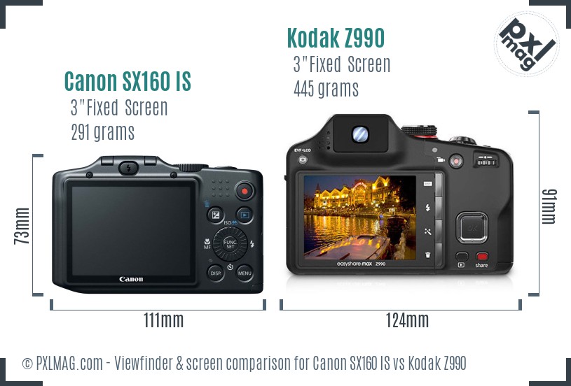 Canon SX160 IS vs Kodak Z990 Screen and Viewfinder comparison