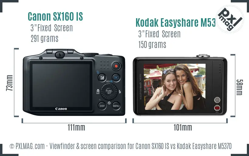 Canon SX160 IS vs Kodak Easyshare M5370 Screen and Viewfinder comparison