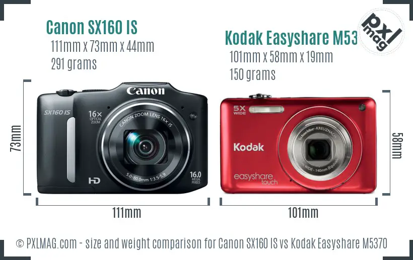 Canon SX160 IS vs Kodak Easyshare M5370 size comparison