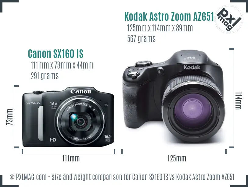 Canon SX160 IS vs Kodak Astro Zoom AZ651 size comparison