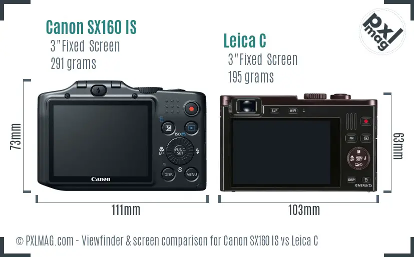 Canon SX160 IS vs Leica C Screen and Viewfinder comparison Canon SX160 IS vs Leica C Screen and Viewfinder comparison
