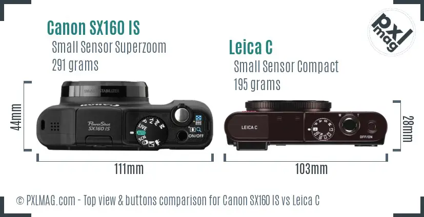 Canon SX160 IS vs Leica C top view buttons comparison Canon SX160 IS vs Leica C top view buttons comparison