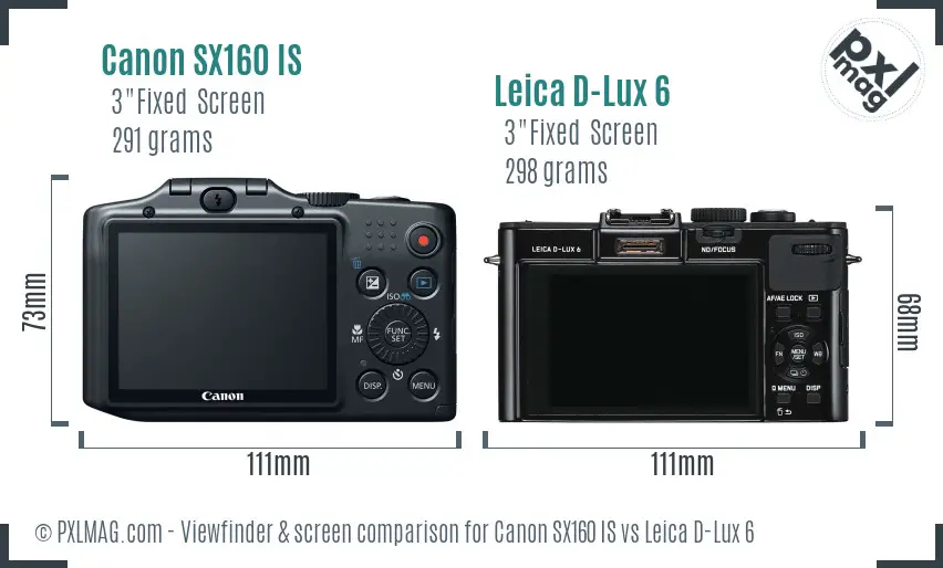 Canon SX160 IS vs Leica D-Lux 6 Screen and Viewfinder comparison