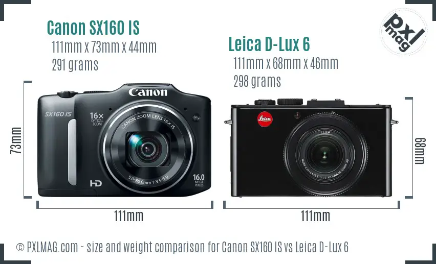 Canon SX160 IS vs Leica D-Lux 6 size comparison