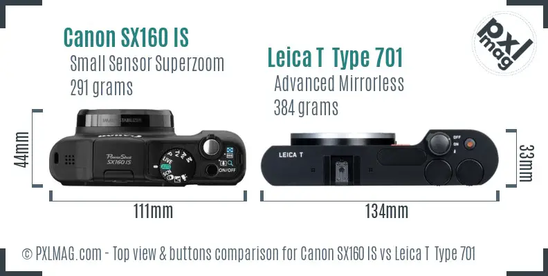Canon SX160 IS vs Leica T  Type 701 top view buttons comparison