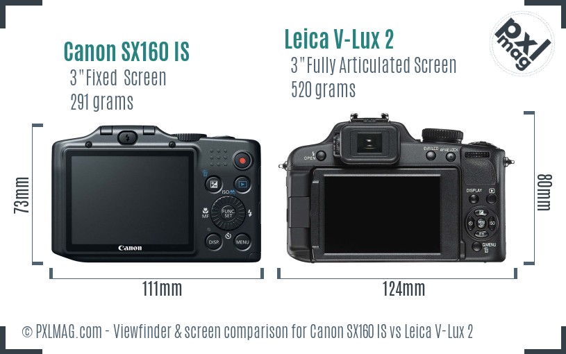 Canon SX160 IS vs Leica V-Lux 2 Screen and Viewfinder comparison