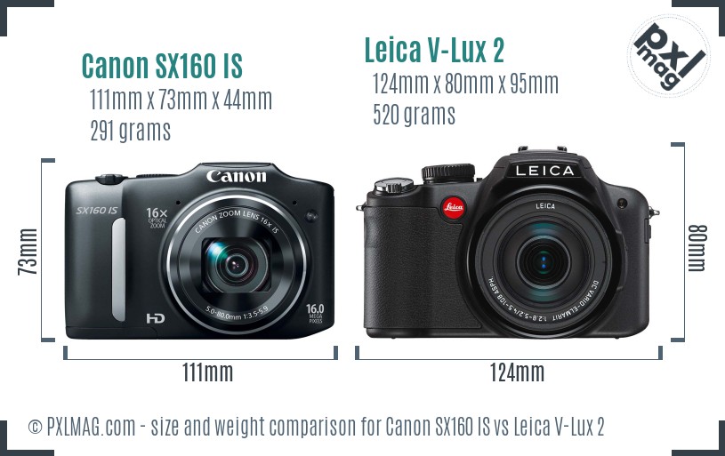 Canon SX160 IS vs Leica V-Lux 2 size comparison
