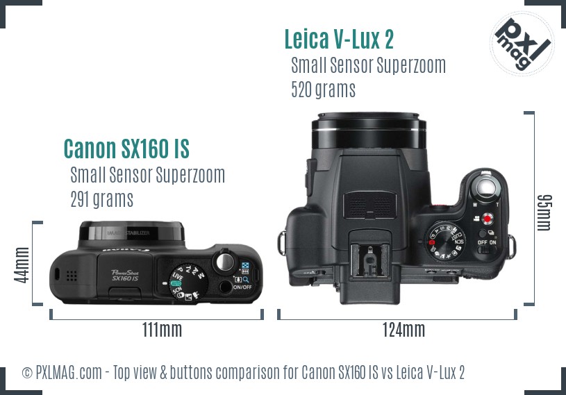 Canon SX160 IS vs Leica V-Lux 2 top view buttons comparison