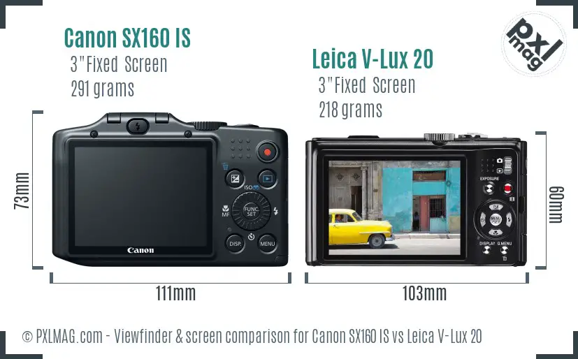 Canon SX160 IS vs Leica V-Lux 20 Screen and Viewfinder comparison