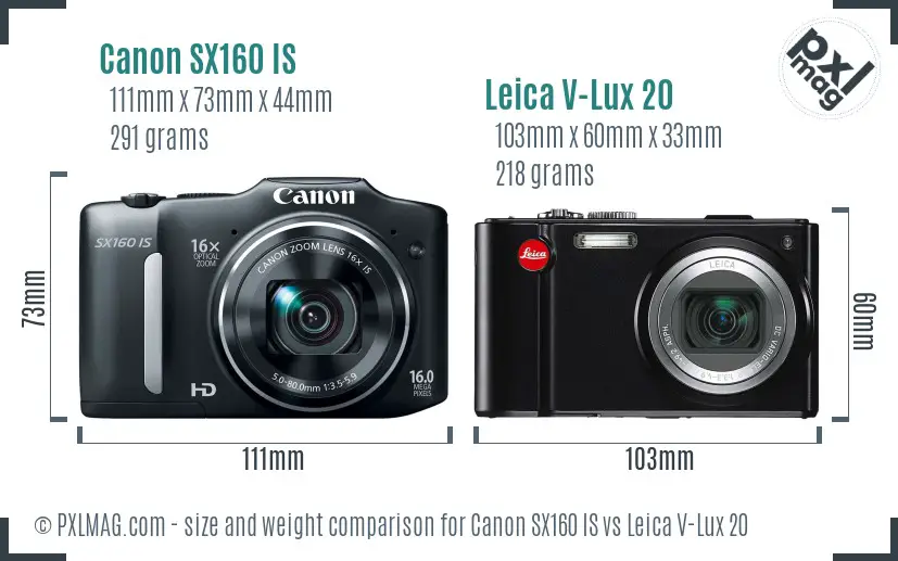 Canon SX160 IS vs Leica V-Lux 20 size comparison