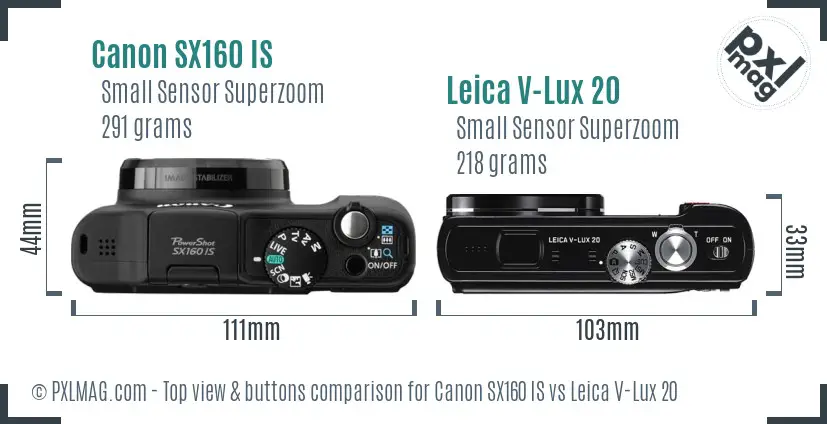 Canon SX160 IS vs Leica V-Lux 20 top view buttons comparison