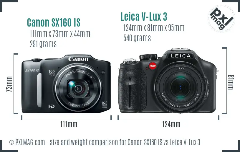 Canon SX160 IS vs Leica V-Lux 3 size comparison Canon SX160 IS vs Leica V-Lux 3 size comparison
