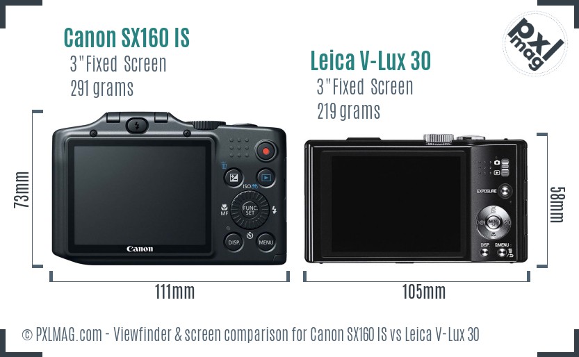 Canon SX160 IS vs Leica V-Lux 30 Screen and Viewfinder comparison