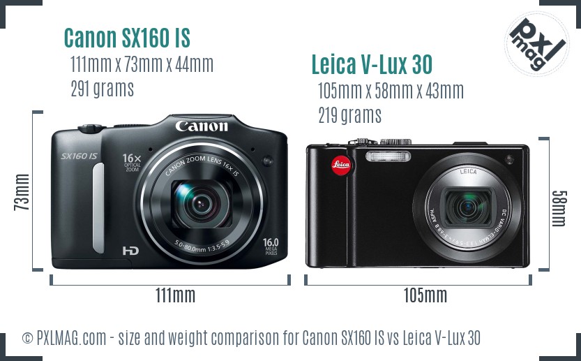 Canon SX160 IS vs Leica V-Lux 30 size comparison