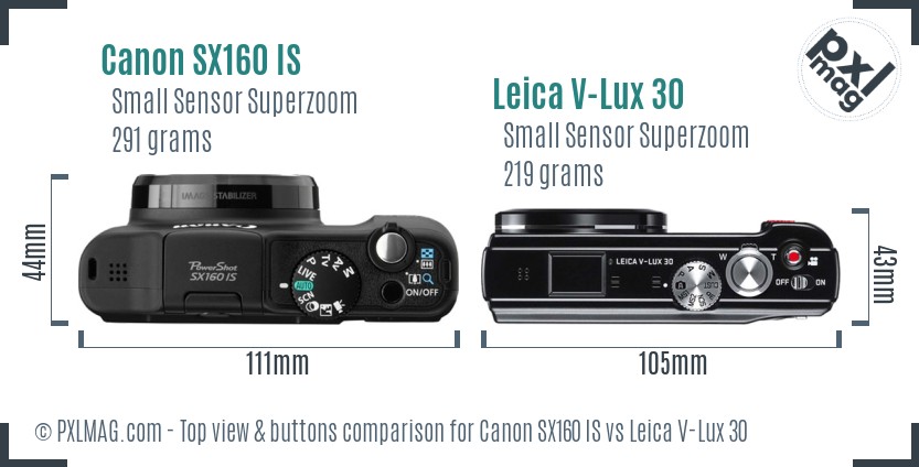 Canon SX160 IS vs Leica V-Lux 30 top view buttons comparison