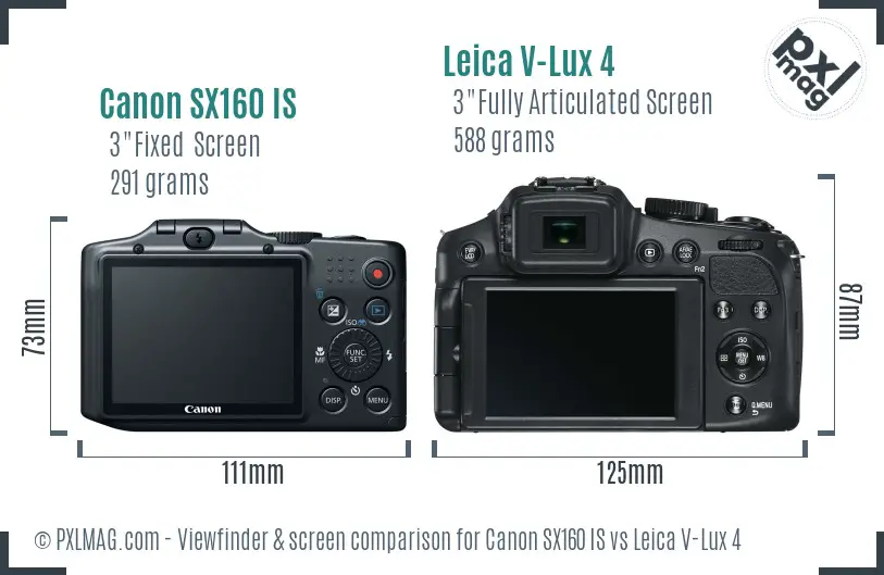 Canon SX160 IS vs Leica V-Lux 4 Screen and Viewfinder comparison