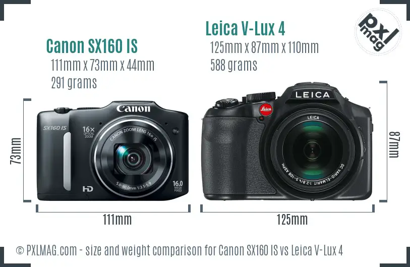 Canon SX160 IS vs Leica V-Lux 4 size comparison