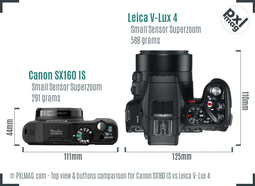 Canon SX160 IS vs Leica V-Lux 4 top view buttons comparison