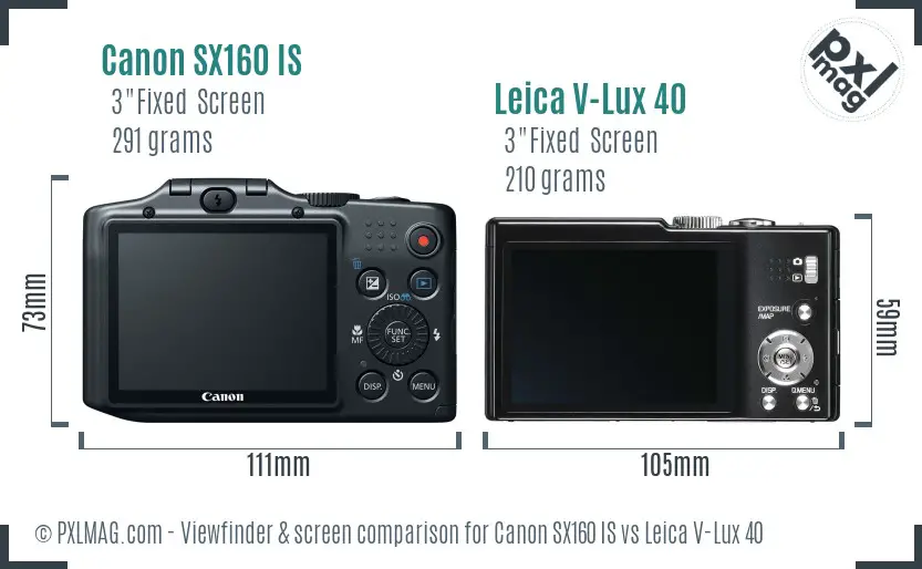 Canon SX160 IS vs Leica V-Lux 40 Screen and Viewfinder comparison