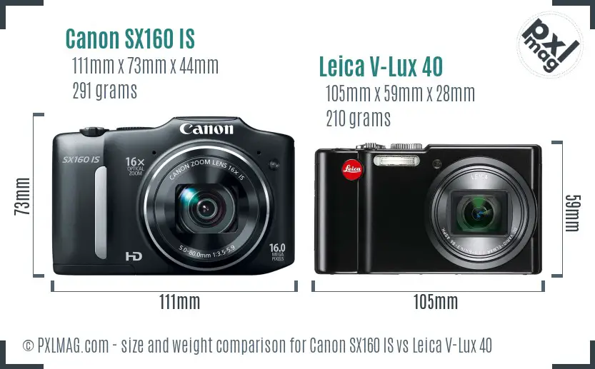 Canon SX160 IS vs Leica V-Lux 40 size comparison