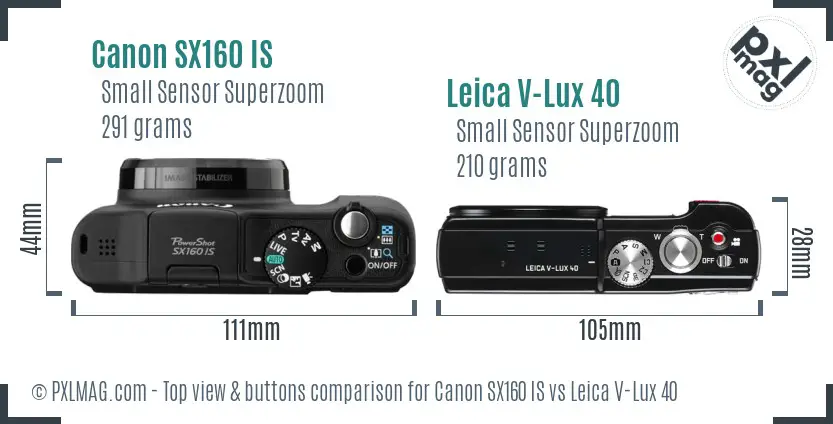 Canon SX160 IS vs Leica V-Lux 40 top view buttons comparison