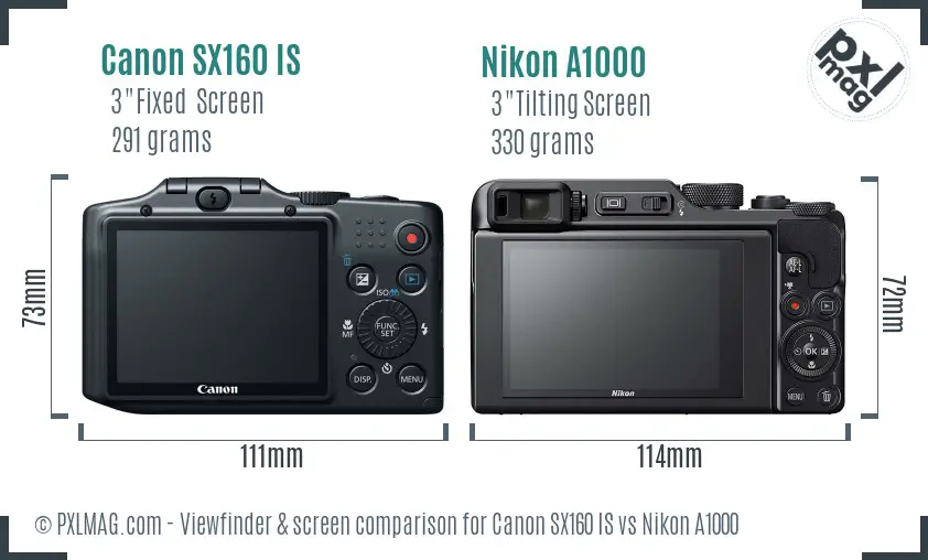 Canon SX160 IS vs Nikon A1000 Screen and Viewfinder comparison