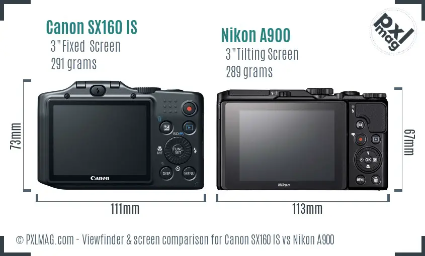 Canon SX160 IS vs Nikon A900 Screen and Viewfinder comparison