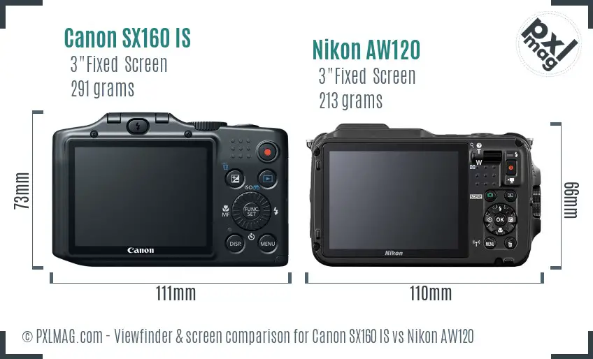 Canon SX160 IS vs Nikon AW120 Screen and Viewfinder comparison