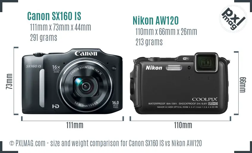 Canon SX160 IS vs Nikon AW120 size comparison
