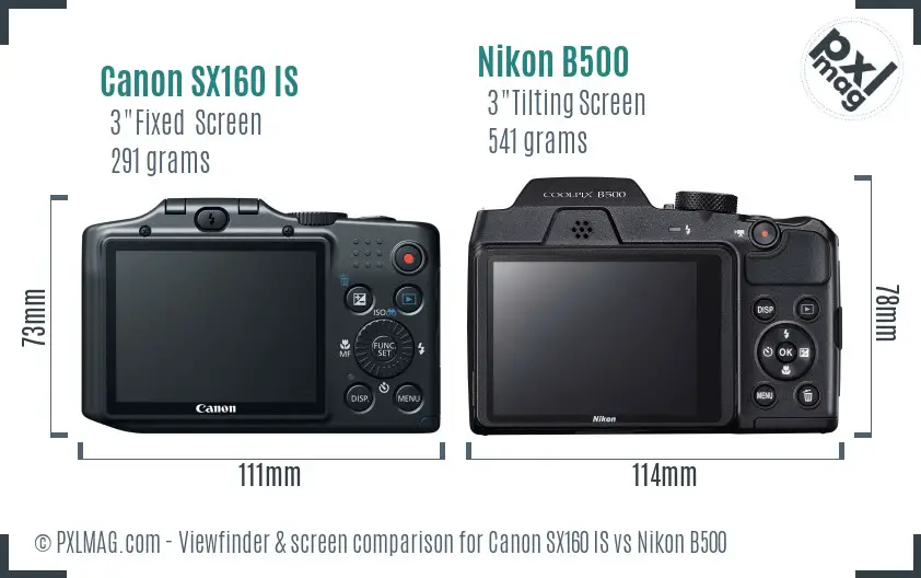 Canon SX160 IS vs Nikon B500 Screen and Viewfinder comparison
