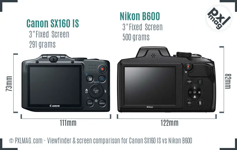 Canon SX160 IS vs Nikon B600 Screen and Viewfinder comparison