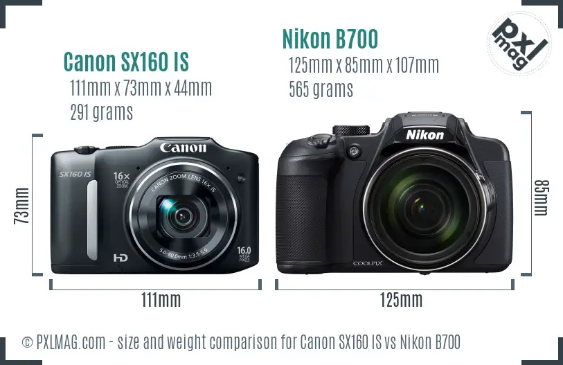 Canon SX160 IS vs Nikon B700 size comparison