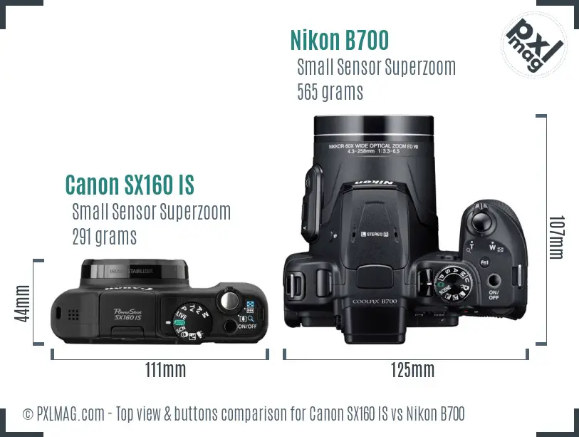 Canon SX160 IS vs Nikon B700 top view buttons comparison