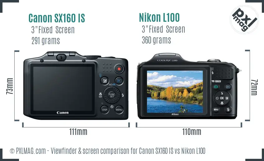 Canon SX160 IS vs Nikon L100 Screen and Viewfinder comparison