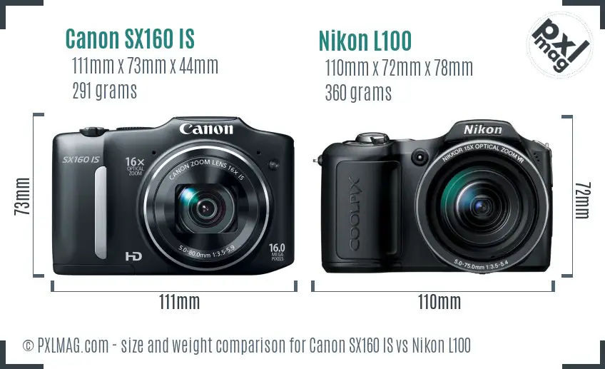 Canon SX160 IS vs Nikon L100 size comparison