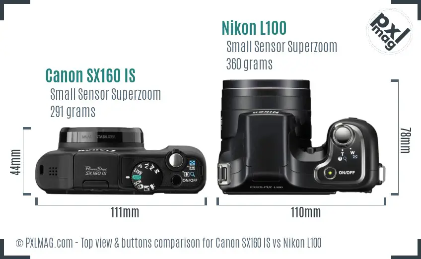 Canon SX160 IS vs Nikon L100 top view buttons comparison