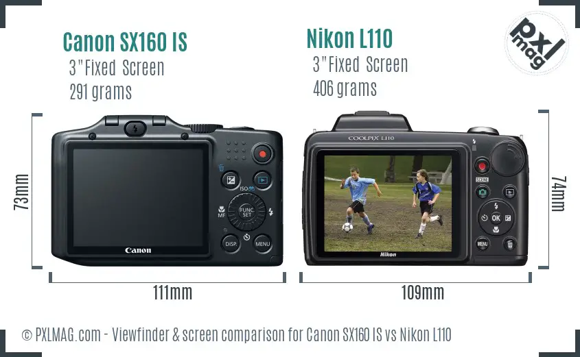 Canon SX160 IS vs Nikon L110 Screen and Viewfinder comparison