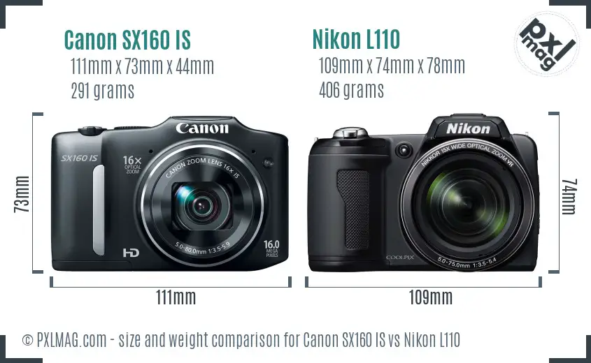 Canon SX160 IS vs Nikon L110 size comparison