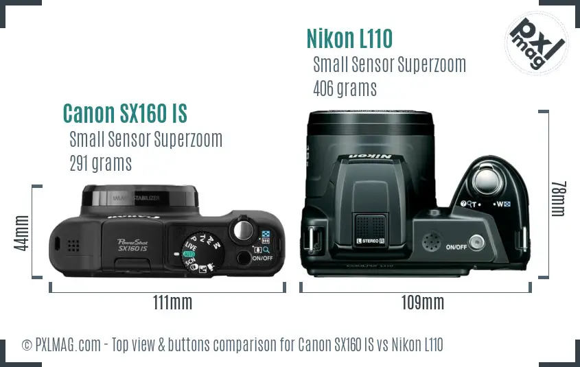 Canon SX160 IS vs Nikon L110 top view buttons comparison