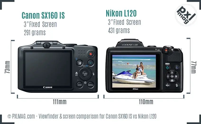 Canon SX160 IS vs Nikon L120 Screen and Viewfinder comparison